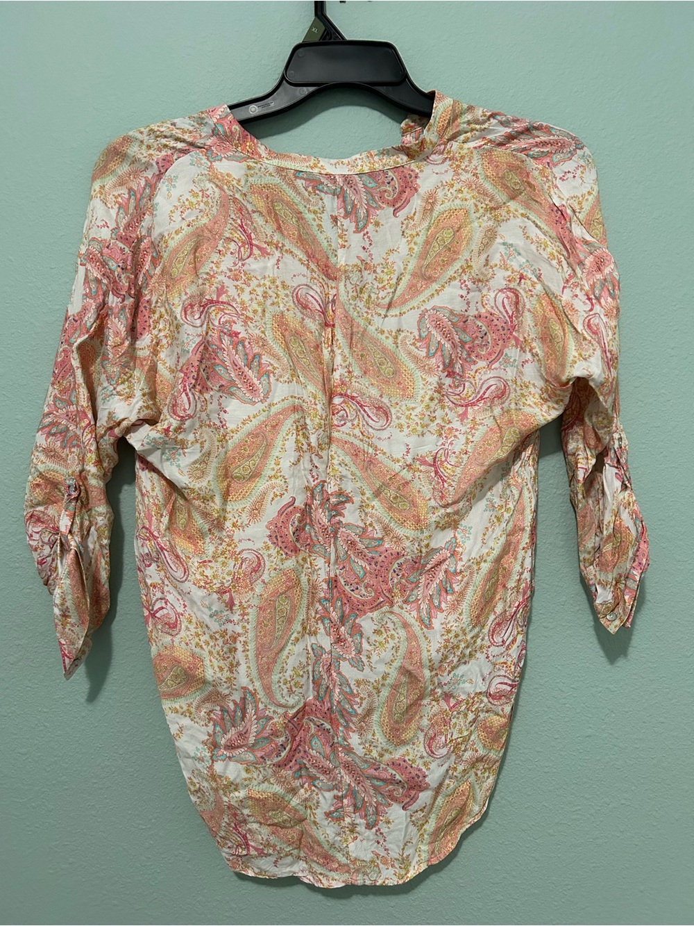 Zara Coral, Cream & Gold Paisley High-Low Tunic Top - Picture 2 of 5